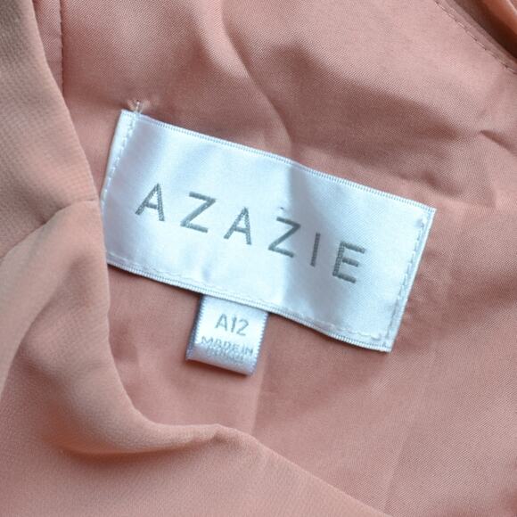 Azazie Blush Pink Pleated Chiffon Formal Maxi Dress Size 12 - Picture 3 of 5